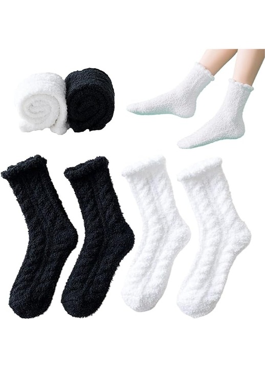 Sosete dama, 6 perechi, lana, elastice, negre si albe, marime 35-42