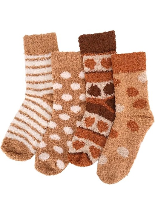 Sosete dama, set de 8 perechi, dimensiuni 36-42, fleece coral moale, designuri variate