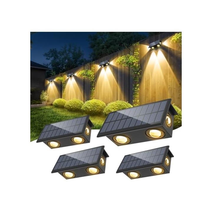 Lumina solara de perete, alb rece, 4 LED-uri, eficienta solara ridicata, impermeabil IP65, set de 1 bucata