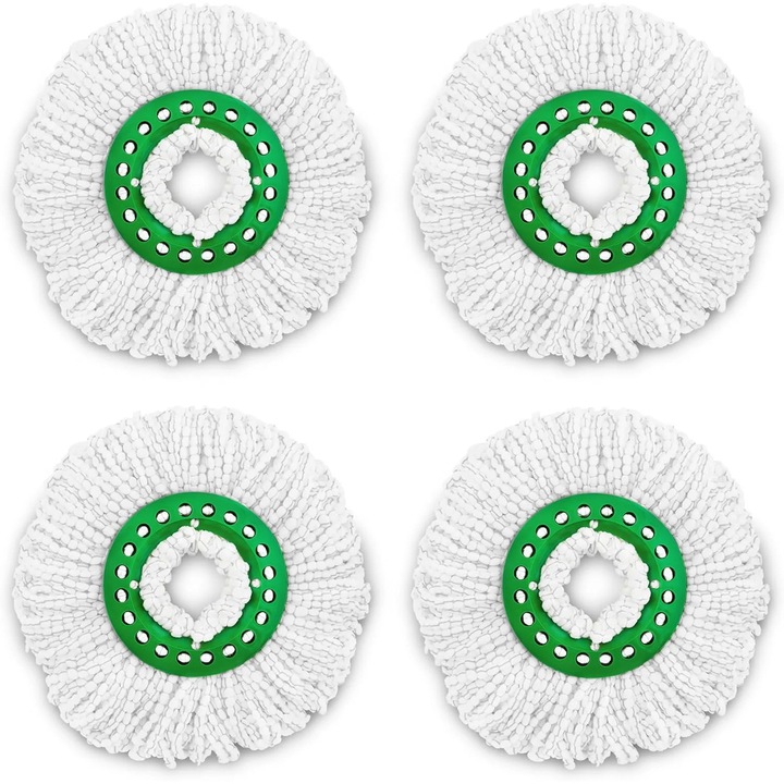 Set 4 capete de mop rotative, microfibra, verde, lavabile la masina.
