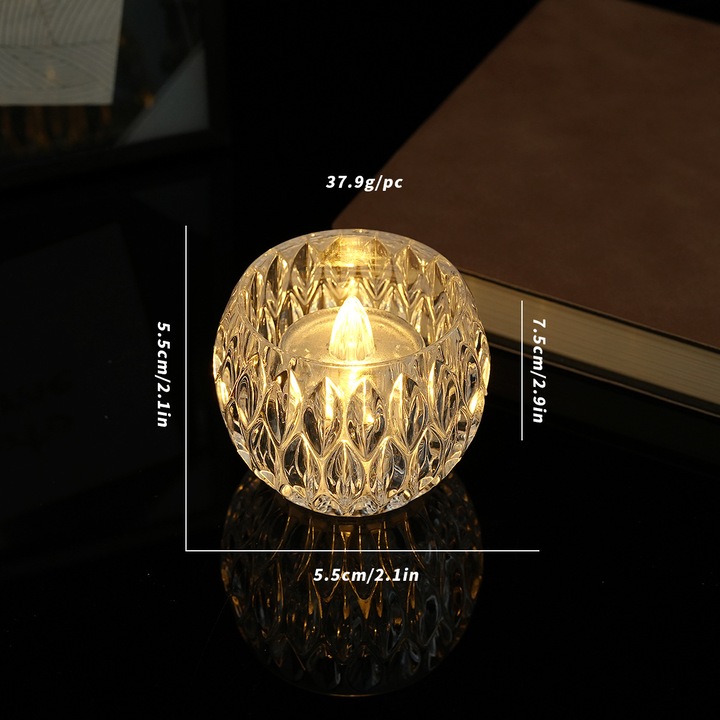 Set 8 veioze LED, lampa decorativa mini, efect flacara, galben, 5.5x5.5x7.5cm