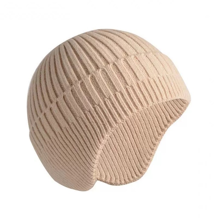 Caciula tricotata groasa, bej, pentru iarna, design windproof, elastica, potrivita pentru toate formele de cap
