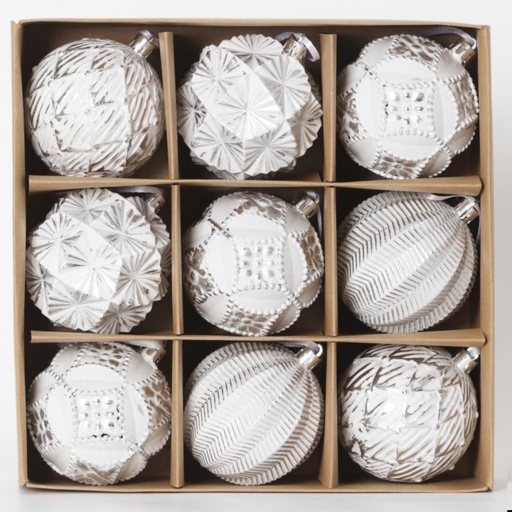 Cutie cadou decoratiune Craciun, glob de Craciun vintage, 8CM, alb