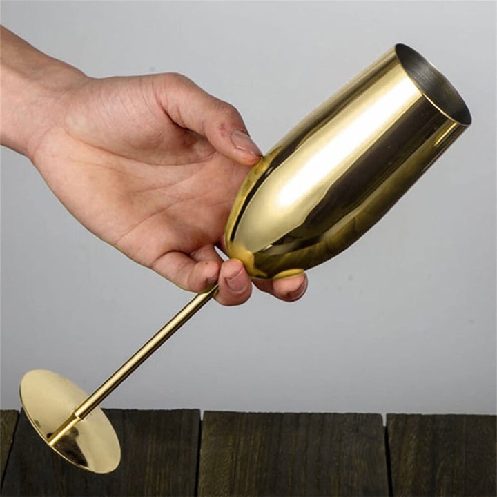 Set de 4 pahare de sampanie din otel inoxidabil, aurie, 25.5x6.5x5cm, capacitate 285ml