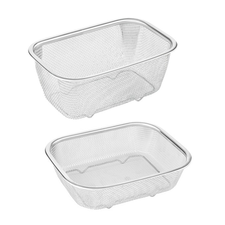 2 db téglalap alakú rozsdamentes acél szűrő készlet, 19.5x12.5x7.5cm és 20.8x17.5x5cm