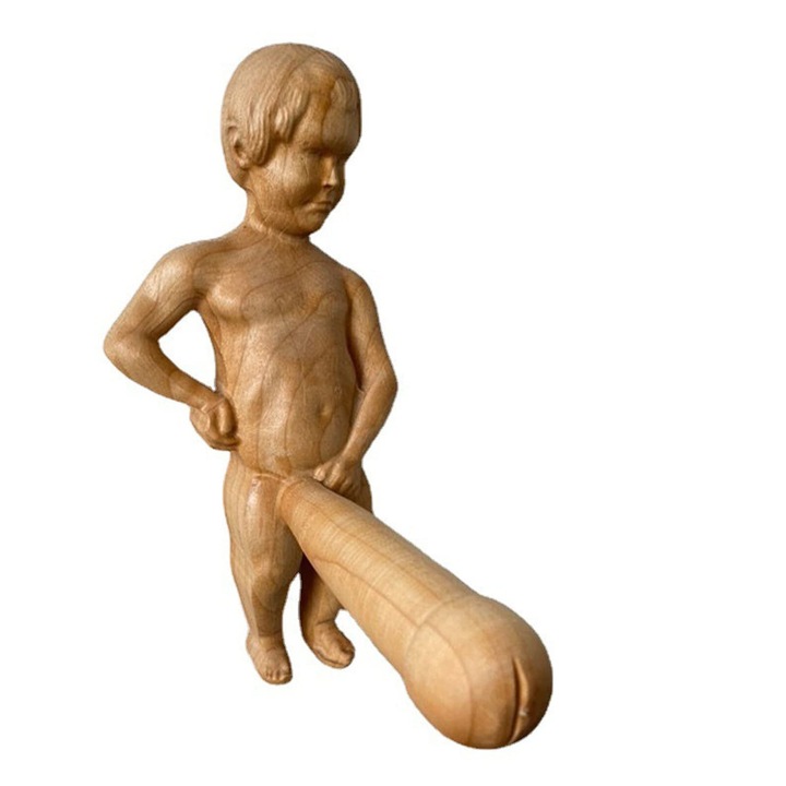 Fából készült WC-papír tartó, vicces design, 16x12cm, bézs