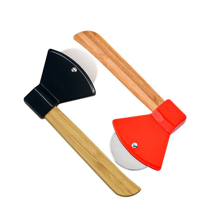 Feliator pizza tip topor, inox, maner din bambus, set 2