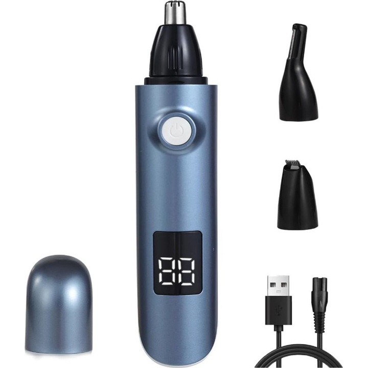 Aparat de tuns pentru nas si urechi, 13.000 rpm, sistem cu doua lame, impermeabil IPX7, incarcare USB, design portabil