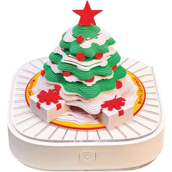 Calendar de birou 3D cu lumini LED, calendar de Craciun cu casa in forma de brad, 170 pagini, multicolor, 8.3x8.3x7.7cm