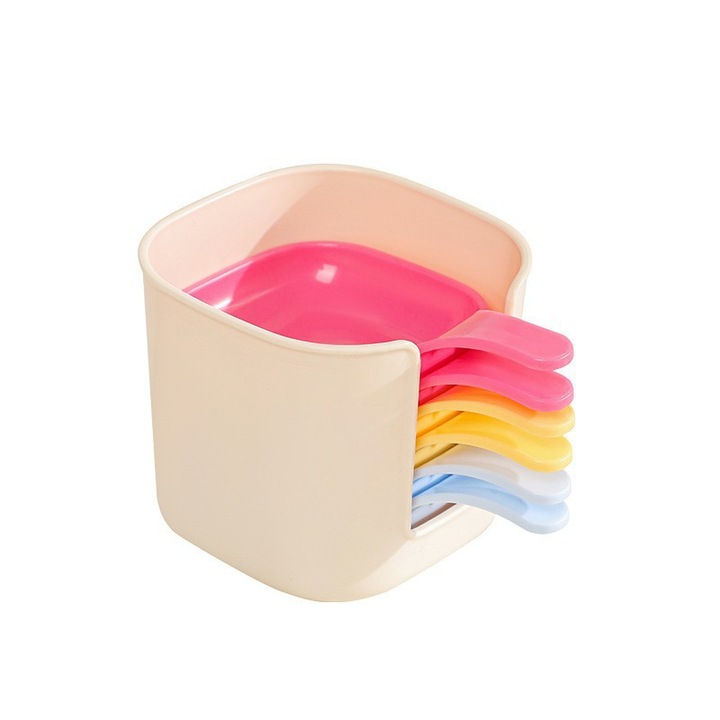 Set de 6 tavi servire din plastic cu cutie de depozitare, multicolor, 12.5x9.2x8cm