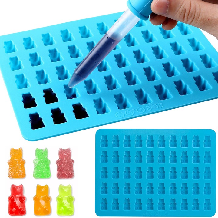 Forma prajituri, 50 forme din silicon pentru bomboane si ciocolata, multicolor, 13.8x18.8x0.9cm, set cu pai