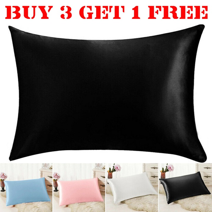 Set de 4 fete de perna din matase de dud, cu doua fete, negru, dimensiune universala