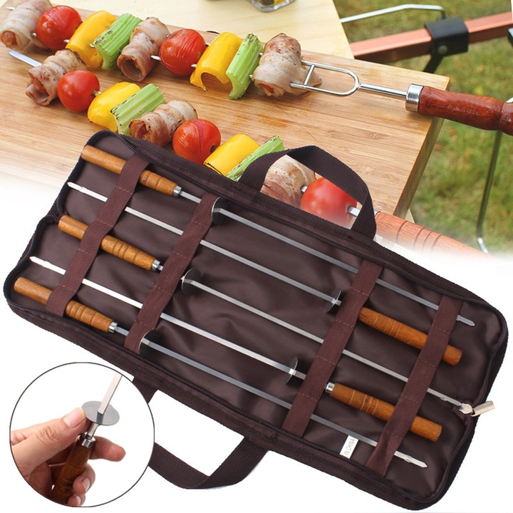 Set ustensile gratar, 5 furculite extensibile, 42cm, rezistente la caldura, pachet de depozitare