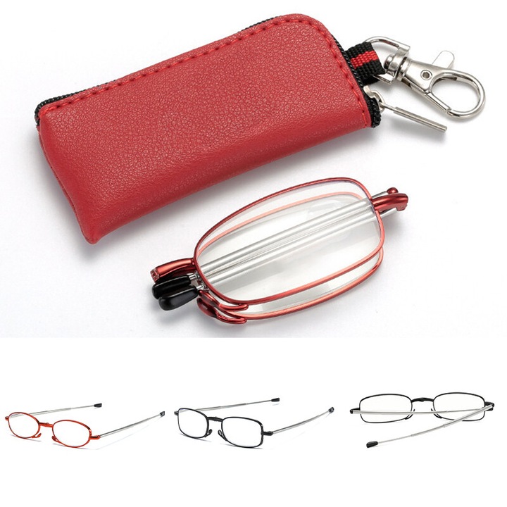 Ochelari de citit pliabili cu husa, +1.00/+1.50/+2.00/+2.50/+3.00/+3.50/+4.00, negru, set