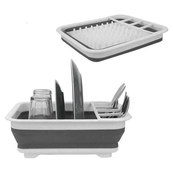 Scurgator vase pliabil, alb/gri, 31.5x36.8x13cm, 4 compartimente, pentru interior si exterior