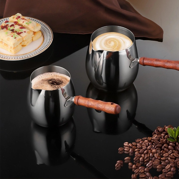 Török kávéfőző 600ml, nagy kapacitású, fa fogantyúk, 1 db-os készlet