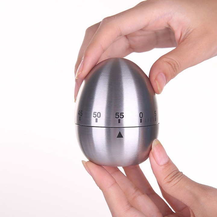 Timer mecanic din otel inoxidabil, 6x7.5cm, argintiu, utilizare usoara, design anti-alunecare