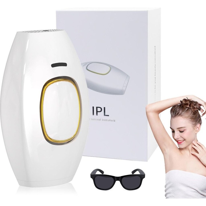 Epilator IPL, 990.000 impulsuri de lumina, 5 niveluri de intensitate, mod automat si manual, pentru fata, axile, picioare si zona bikini
