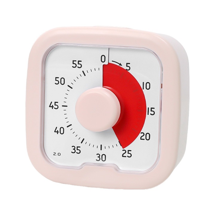 Timer vizual cu alarma puternica, rotativ, 60 minute, roz