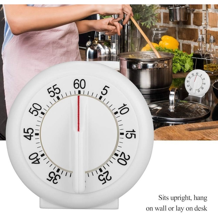 Timer de bucatarie, 60 minute, alb, forma rotunda