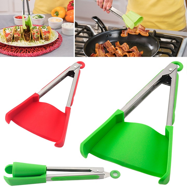 Polonica multifunctionala din otel inoxidabil cu cadru din silicon, rosie/verde, 13cm x 26.5cm, set de 2 bucati