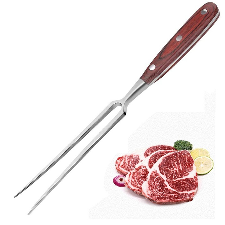 Furculita din otel inoxidabil pentru carne, 30cm, set de 1 bucata, culoare: conform imaginii