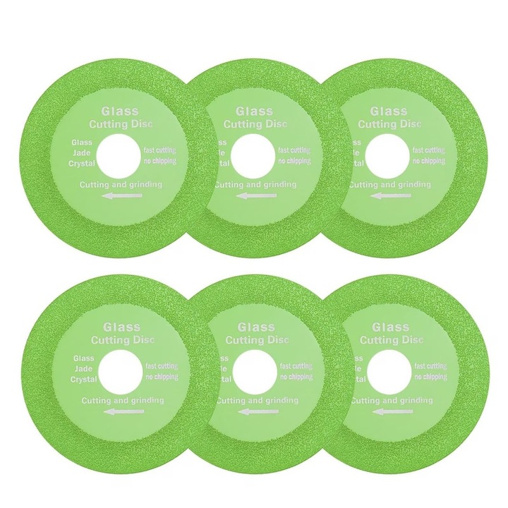 Set 6 discuri de taiat sticla, Rapliv®, Panza de ferastrau ultra-subtire de 1 mm, Taiere fina, Compatibile polizor unghiular， Rezistenta la temperaturi ridicate, Pentru sticla ceramica diamant marmura jad cristal, 100 mm, Verde