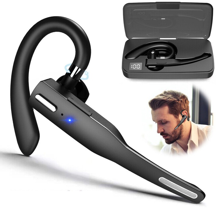 Casti wireless Bluetooth, microfon, tehnologie de anulare a zgomotului, design ergonomic, set