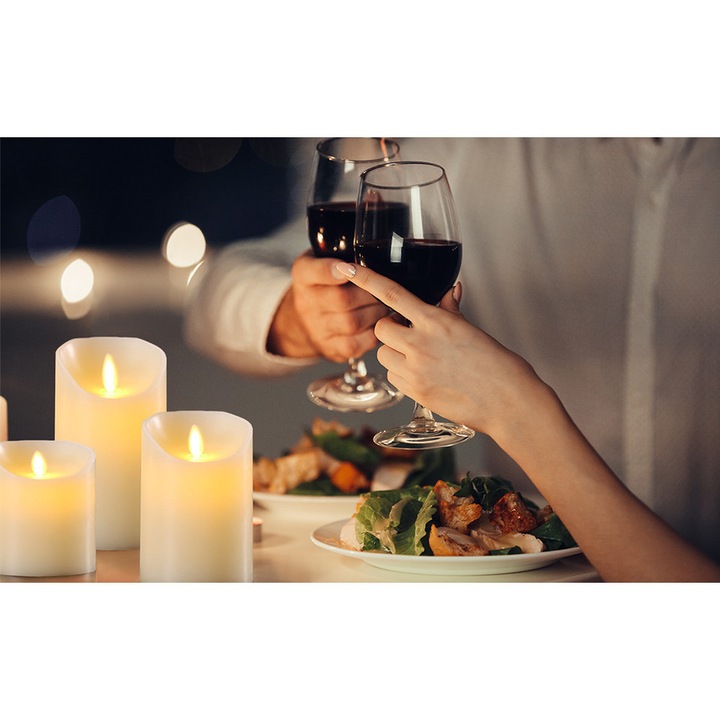 Set 3 Lumanari LED Electronice, Simulare Flacara, Alb, pentru Nunti si Concerte