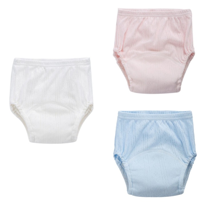 Set 3 scutece reutilizabile din bumbac pentru antrenament la olita, alb, roz, albastru, 44x23.7x24cm