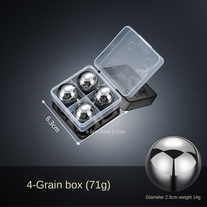 Set 4 bucati cuburi de gheata rotunde din otel inoxidabil 304, reutilizabile, pentru bauturi, multicolor