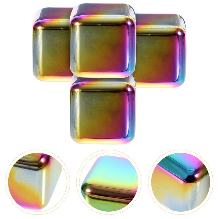 Set 8 cuburi de gheata din otel inoxidabil, reutilizabile, colorate, 2.70x2.70x2.70cm