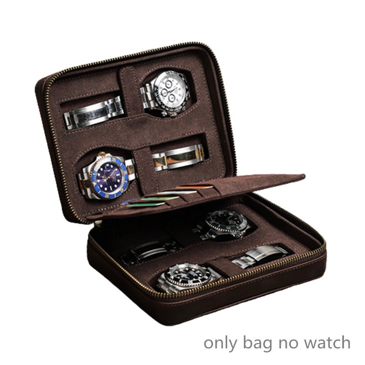 Cutie pentru ceasuri din piele Crazy Horse, 17.5x13x6cm, set cu 1 rucsac pentru ceasuri