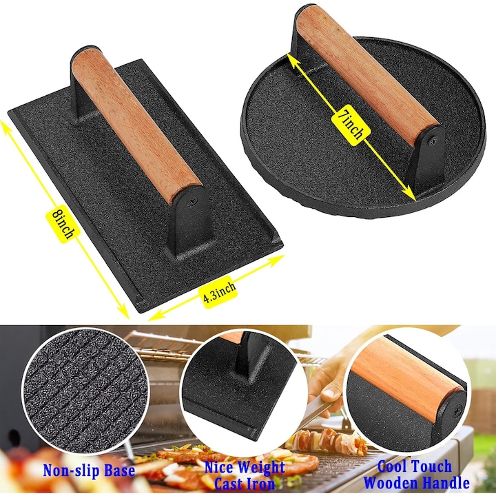 Ustensil gratar, HS-BBQ-TZ03, fonta, negru, 7 inch, set 2 bucati