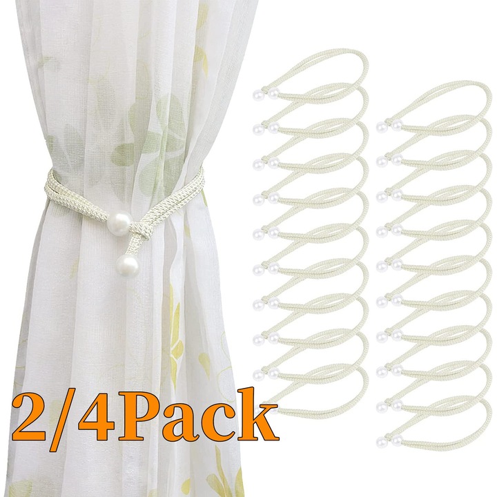 Set 2x Legatori Perdele cu Perle, Alb, 45cm