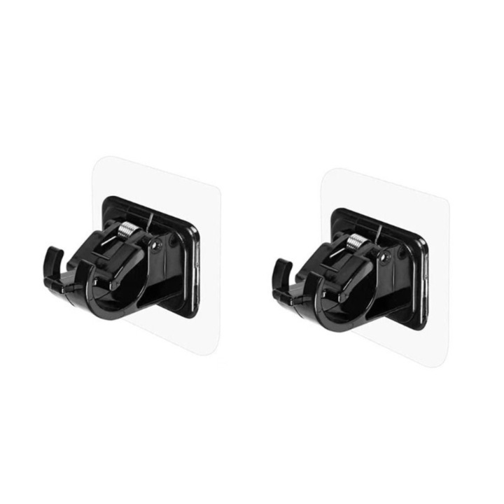 Set 2 suporturi/agatatori universale, negru, 6x6cm, fara gaurire, pentru perdele, bucatarie