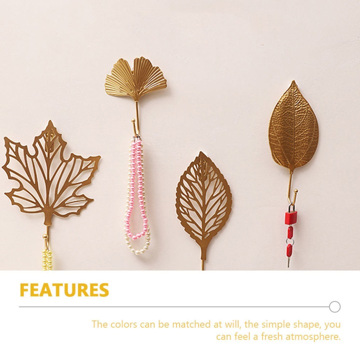 Cuiere din fier in forma de frunza Ginkgo, set de 2, auriu, 11.50x9.00x3.00cm