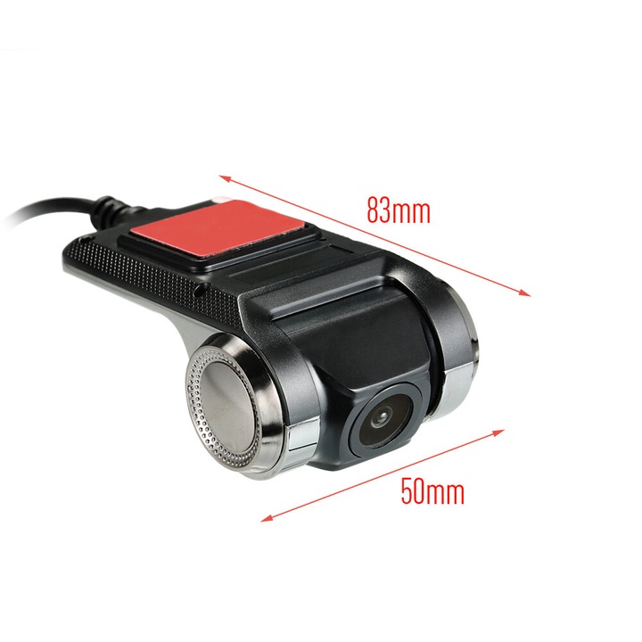 Camera auto DVR 1080P, unghi larg 170°, design ascuns, senzor G integrat, dimensiuni 83x50mm