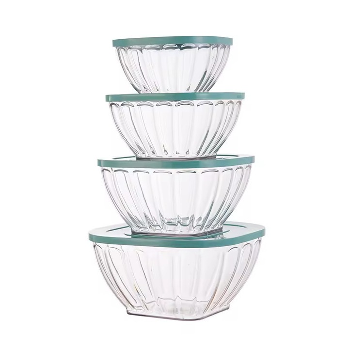 Set 4 boluri din plastic cu capac, pentru depozitare si servire, 1.5QT-4.7QT, multicolor