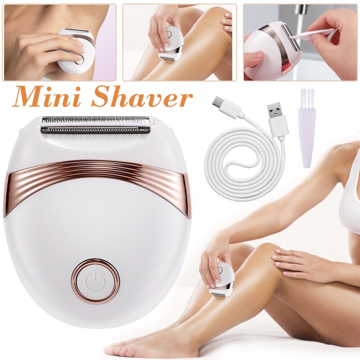 Epilator mini, alb, 3 in 1, utilizare umeda si uscata, USB, 75x65mm, set cu cablu de incarcare si perie de curatare