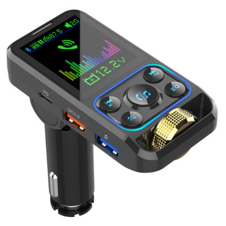 Transmitator FM Bluetooth 5.3 pentru masina, player MP3, incarcare rapida QC3.0, negru, 12V-24V