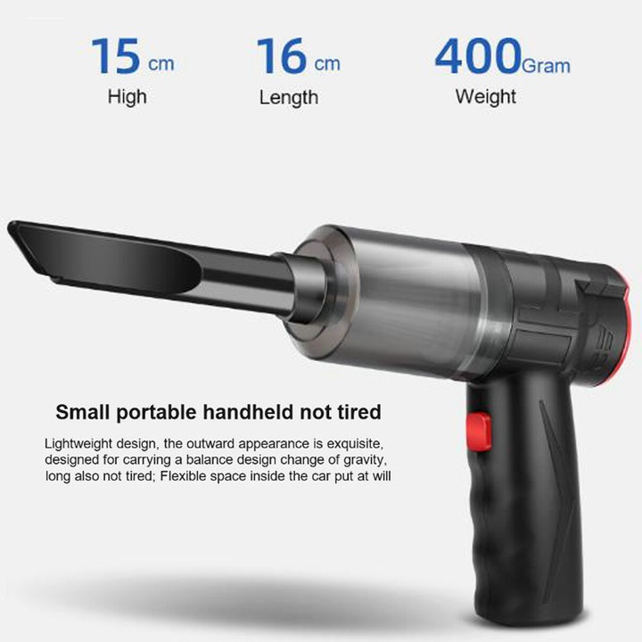 Aspirator auto fara fir, 16000Pa, 150W, utilizare umeda si uscata, 15x16cm, set complet