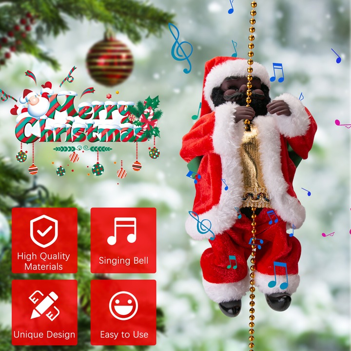 Figurina Craciun, Mos Craciun catarator, rosu, 3xAA baterii necesare, set decorativ