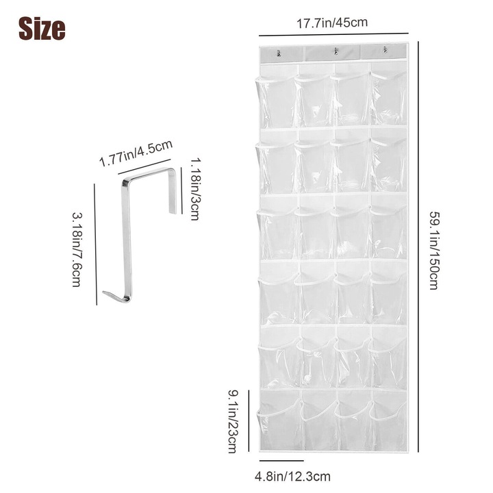 Set organizatoare pentru incaltaminte cu 24 buzunare, 2 bucati, transparent, 64x18.5in