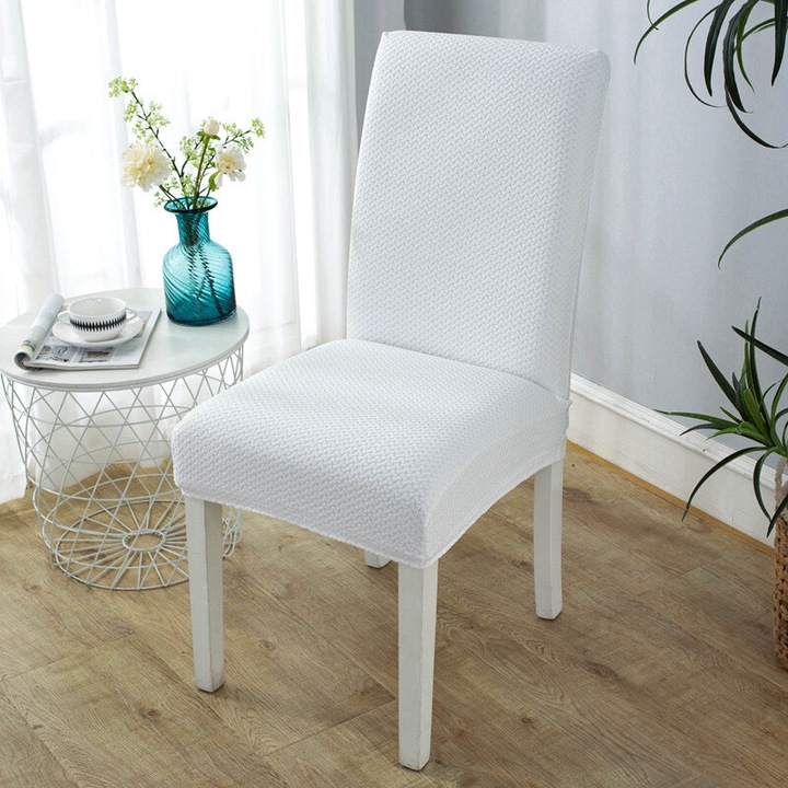 Husa scaun, set 2 bucati, spandex, alb, dimensiuni 48-58cm x 38-48cm x 38-48cm