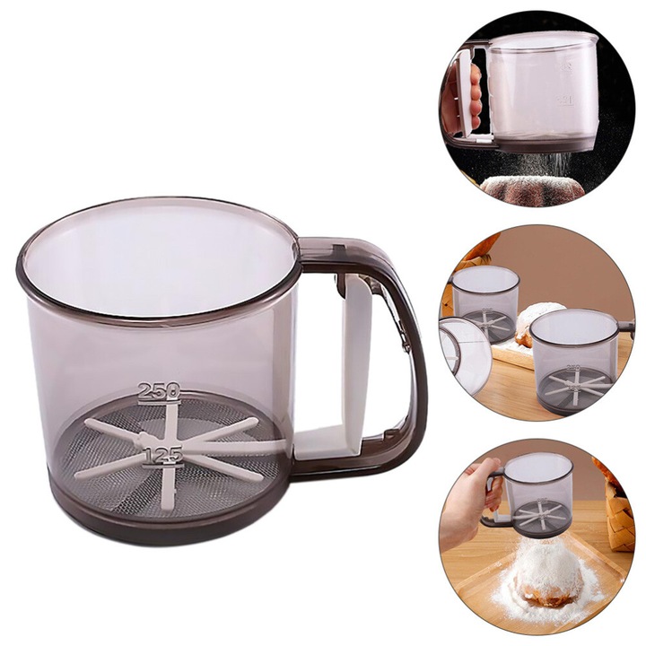 Sita de faina, inox, 15.50x11.00x10.00cm, culoare cafea