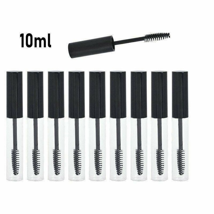 Set 10 tuburi goale pentru rimel, 10ml, plastic transparent, 10.50x1.50cm