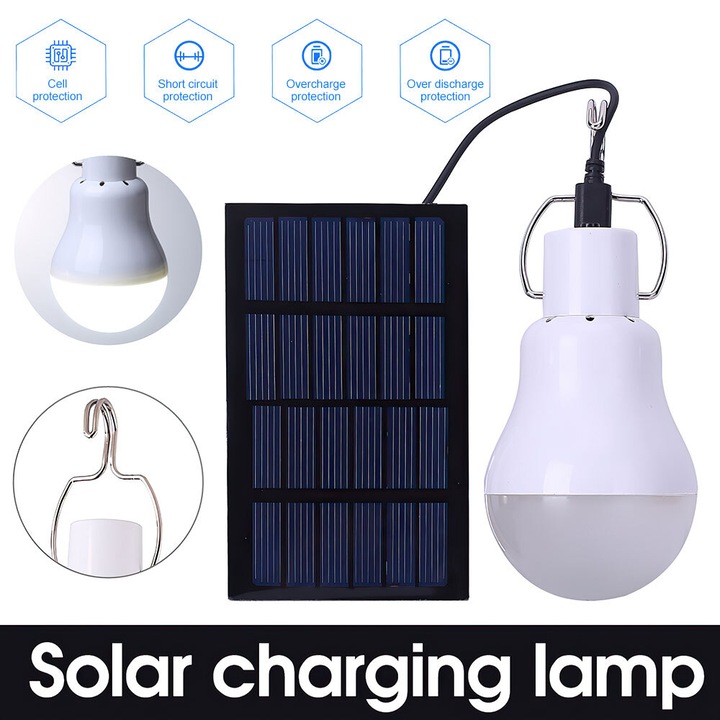 LED соларна лампа, 1 комплект, 6V 1.5W, естествена бяла светлина, 4-6 часа автономност, за вътрешна/външна употреба