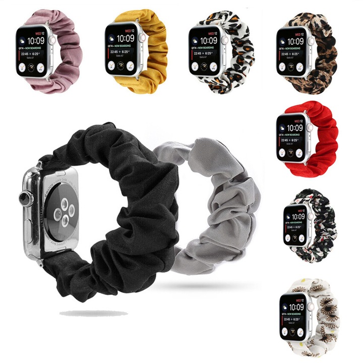 Set 2 Bratari Scrunchie pentru Ceas Smartwatch, Negru + Gri, 38x40x41mm