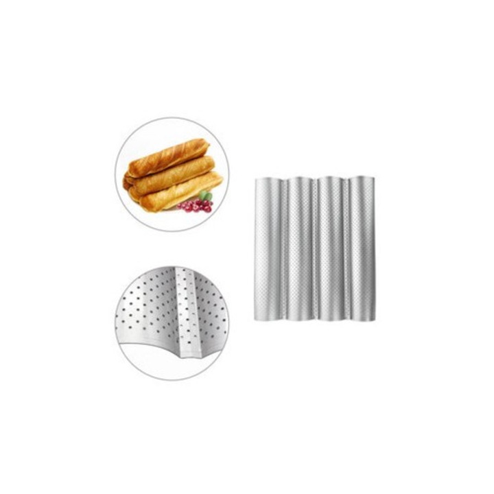 Tava de copt pentru baghete, 38x33x2.4cm, otel carbon, argintie, set 1 buc.
